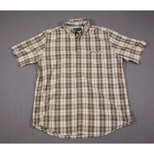 Chaps Performance Woven Shirt Brown Plaid Mens Button Up Short Sleeve Nylon Sz L